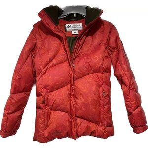 Columbia Red Puffer Jacket with Quilted Design and Hood